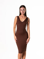 Deep V-Neck Seamless Shapewear Midi Dress
