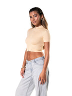 Seamless Ribbed Zip-Front Short Sleeve Crop Top