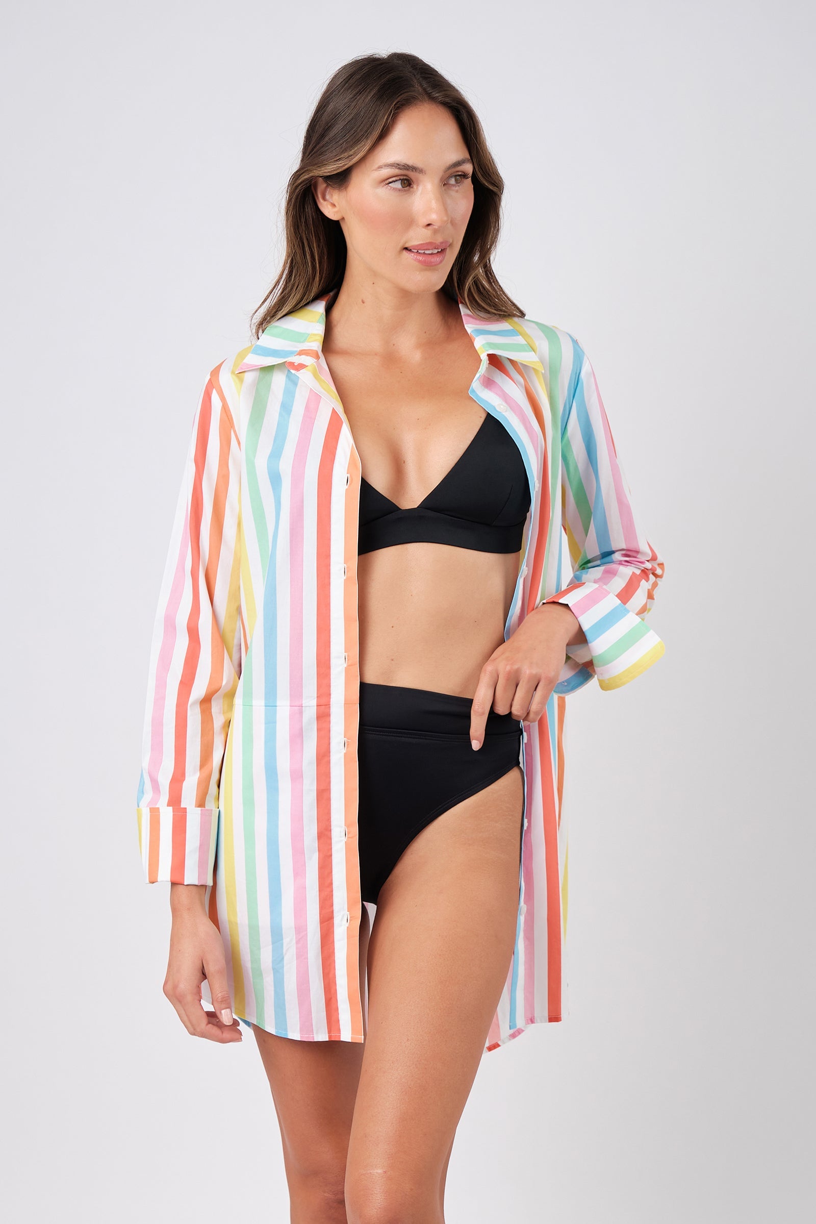 Beach Shirt Dress HAMPTONS STRIPE RAINBOW