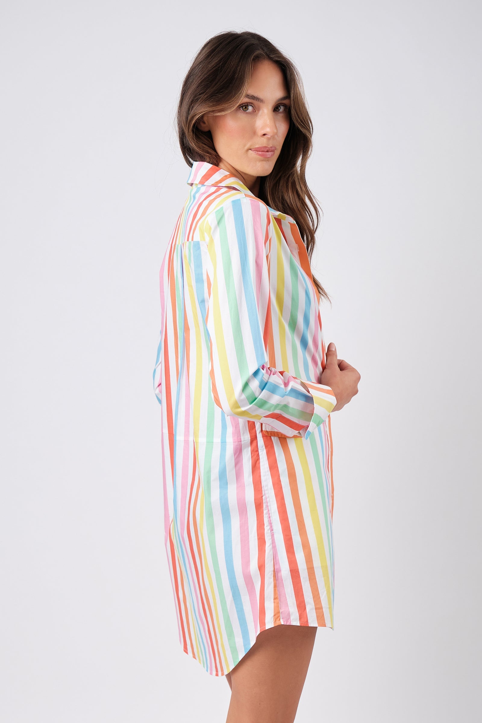 Beach Shirt Dress HAMPTONS STRIPE RAINBOW