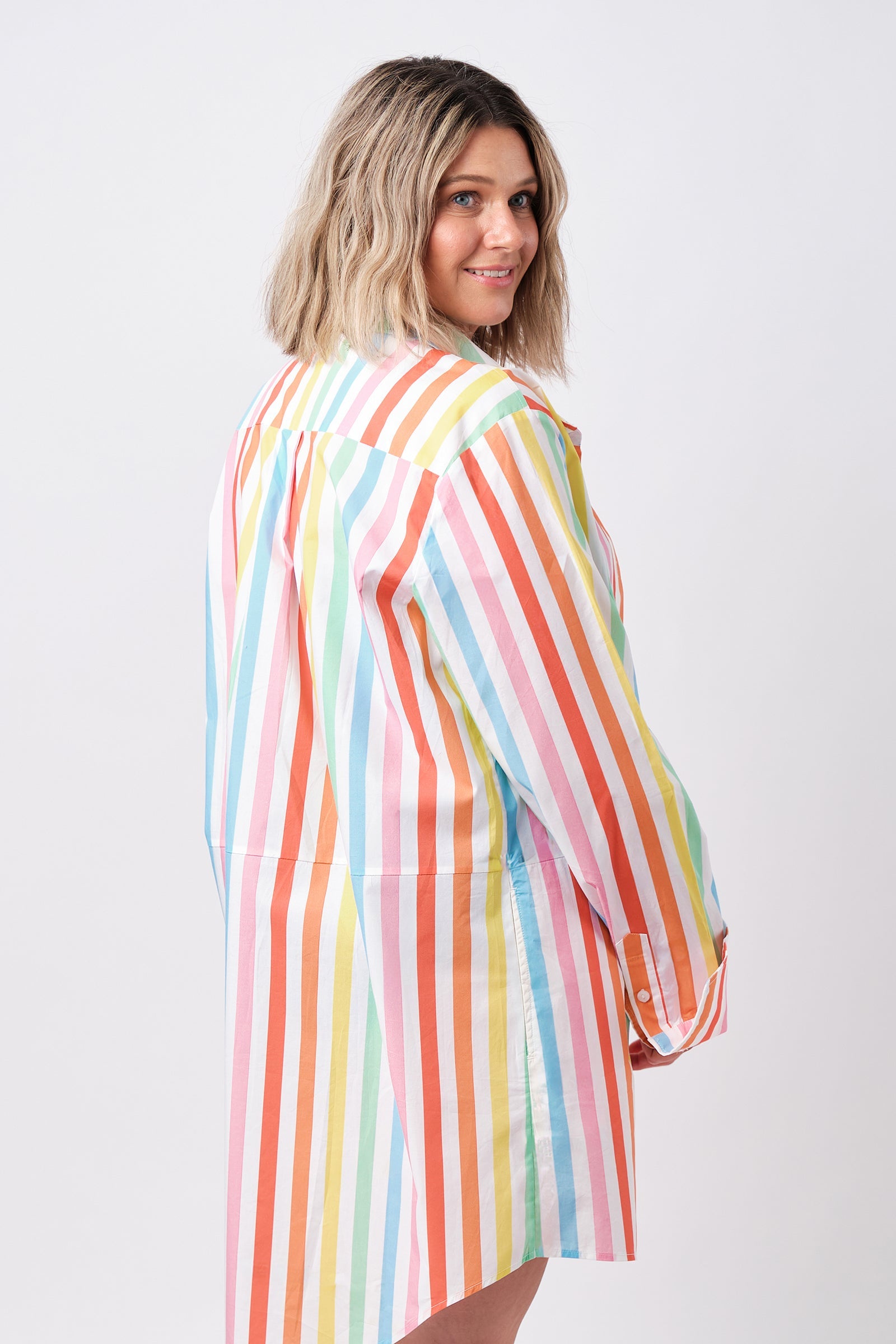 Beach Shirt Dress HAMPTONS STRIPE RAINBOW