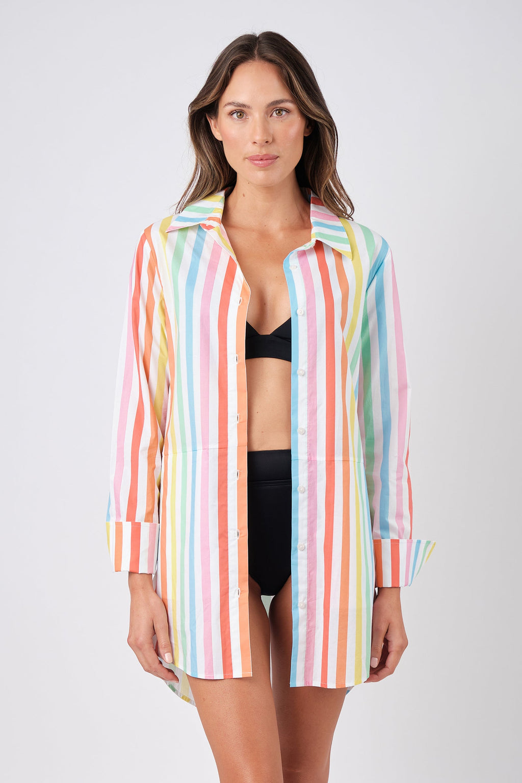 Beach Shirt Dress HAMPTONS STRIPE RAINBOW