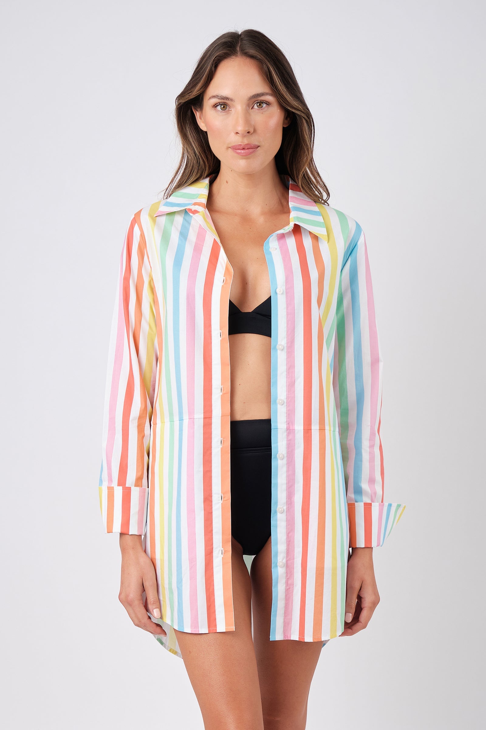 Beach Shirt Dress HAMPTONS STRIPE RAINBOW