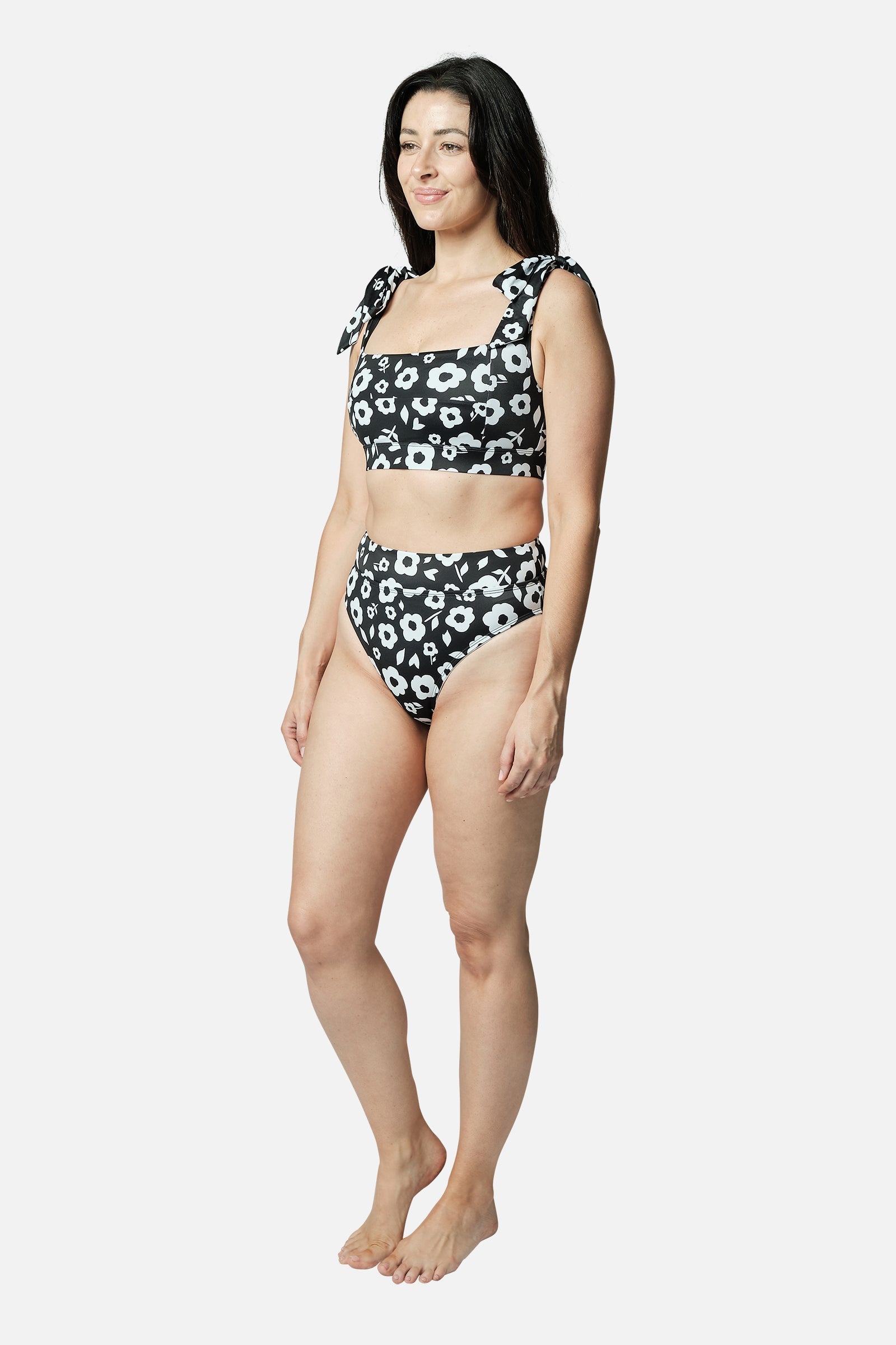 Classic Square Neck Bikini Bralette DAISY SILHOUETTE BLACK