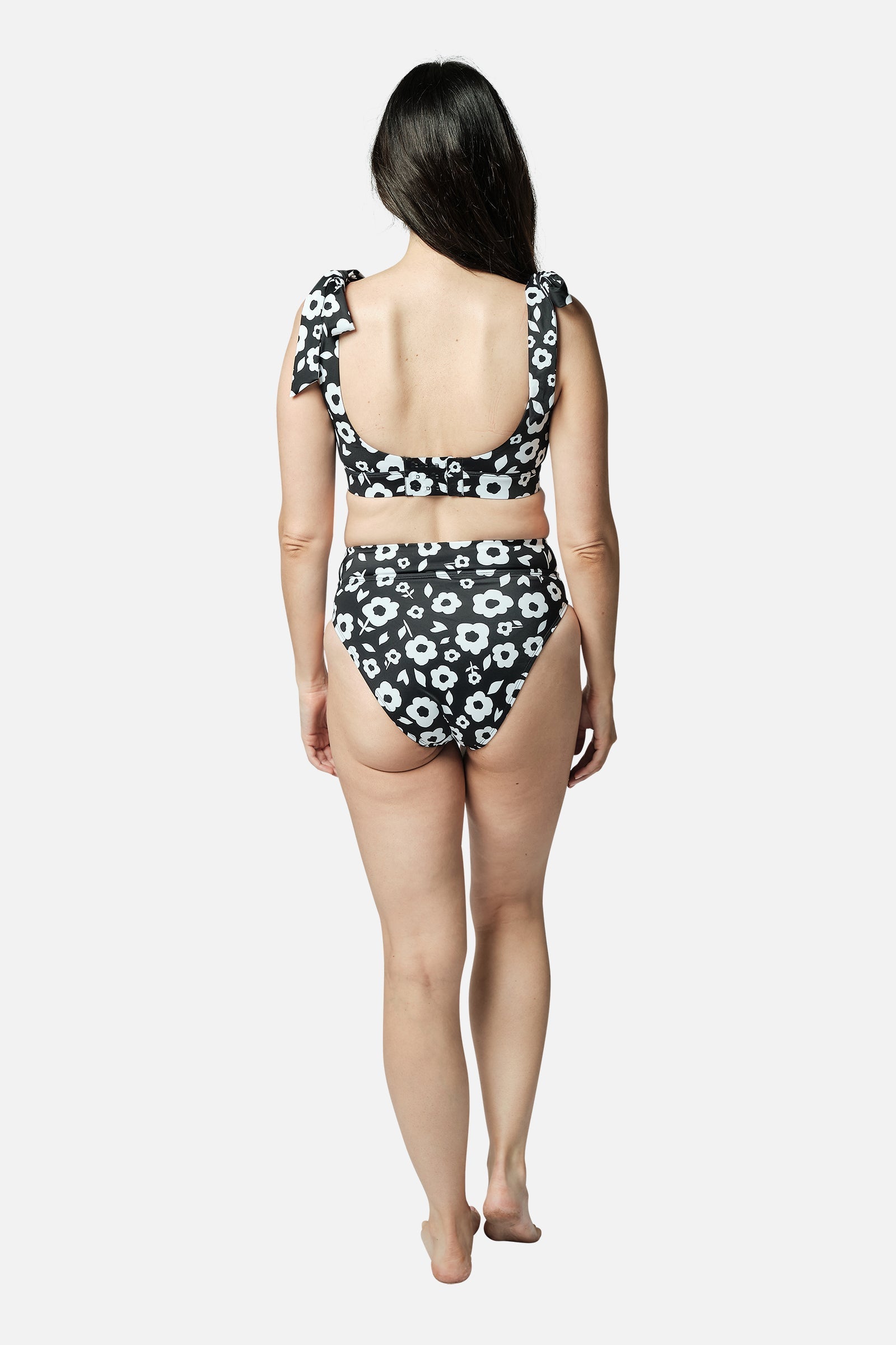 Classic Square Neck Bikini Bralette DAISY SILHOUETTE BLACK