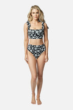 Classic Square Neck Bikini Bralette DAISY SILHOUETTE BLACK