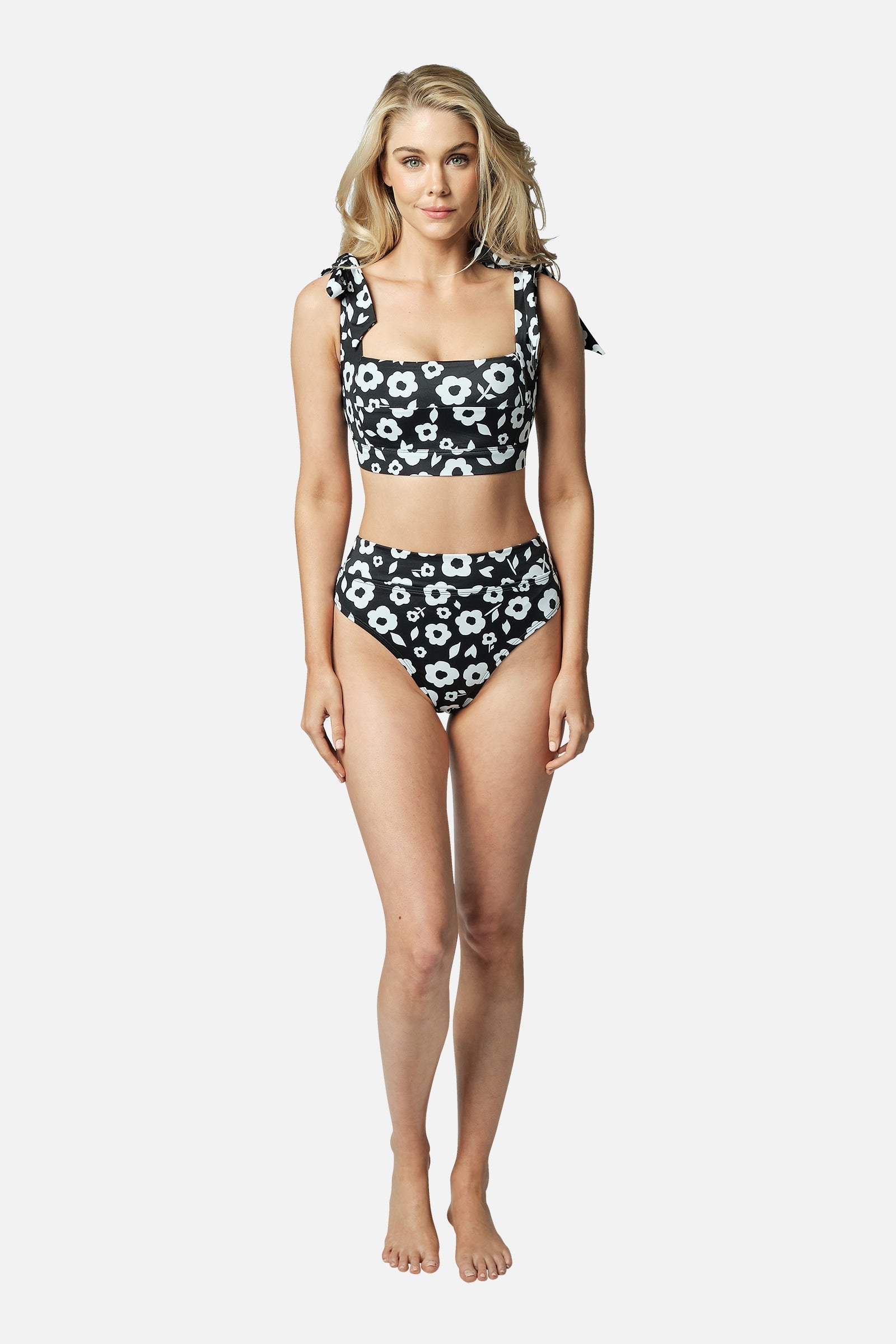 Classic Square Neck Bikini Bralette DAISY SILHOUETTE BLACK
