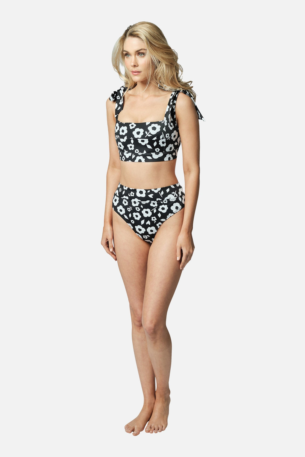 Classic Square Neck Bikini Bralette DAISY SILHOUETTE BLACK