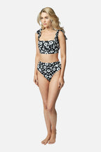 Classic Square Neck Bikini Bralette DAISY SILHOUETTE BLACK