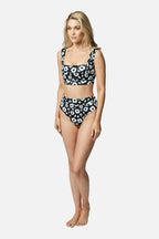 Classic Square Neck Bikini Bralette DAISY SILHOUETTE BLACK