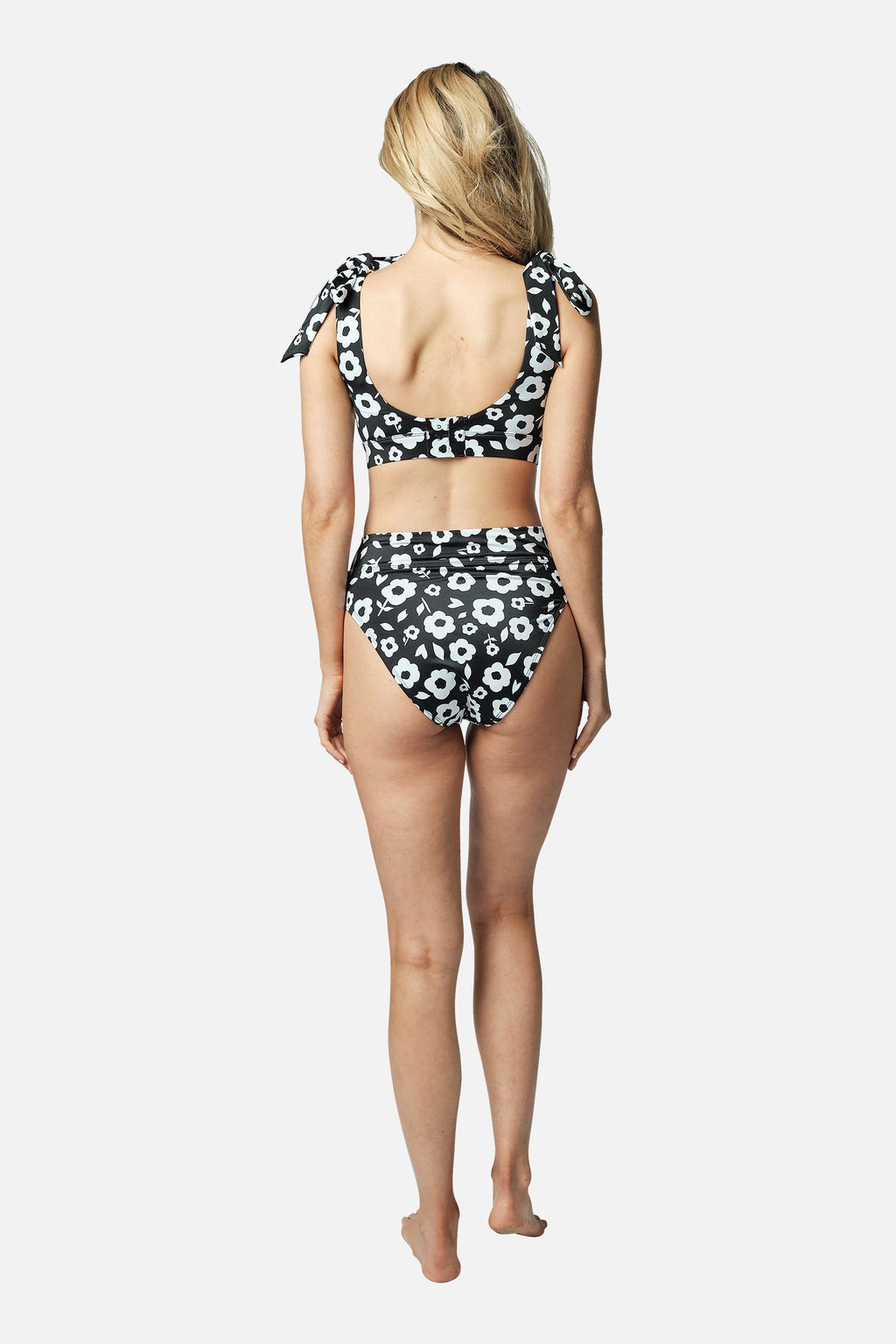 Classic Square Neck Bikini Bralette DAISY SILHOUETTE BLACK