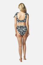 Classic Square Neck Bikini Bralette DAISY SILHOUETTE BLACK
