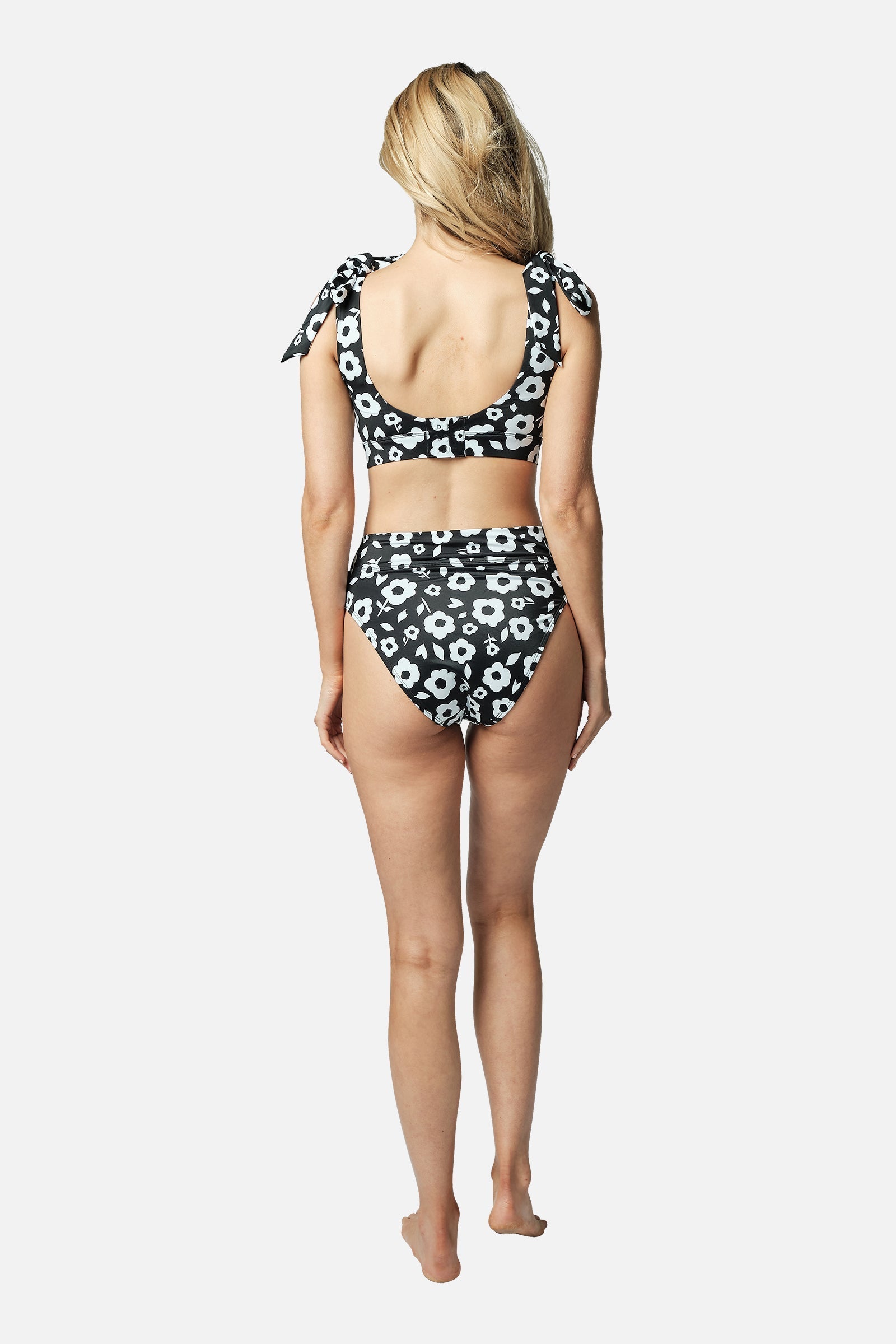 Classic Square Neck Bikini Bralette DAISY SILHOUETTE BLACK