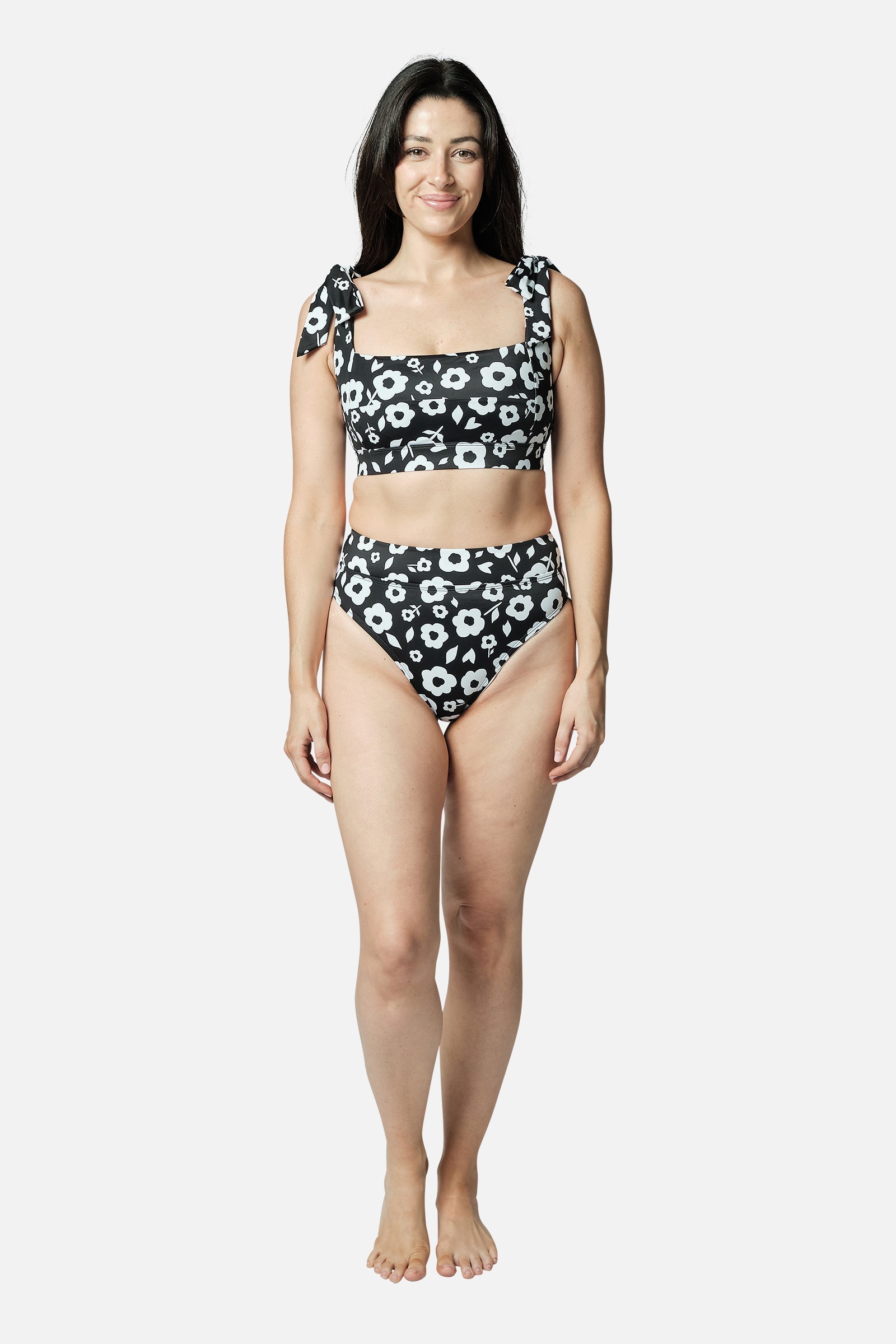 Classic Square Neck Bikini Bralette DAISY SILHOUETTE BLACK