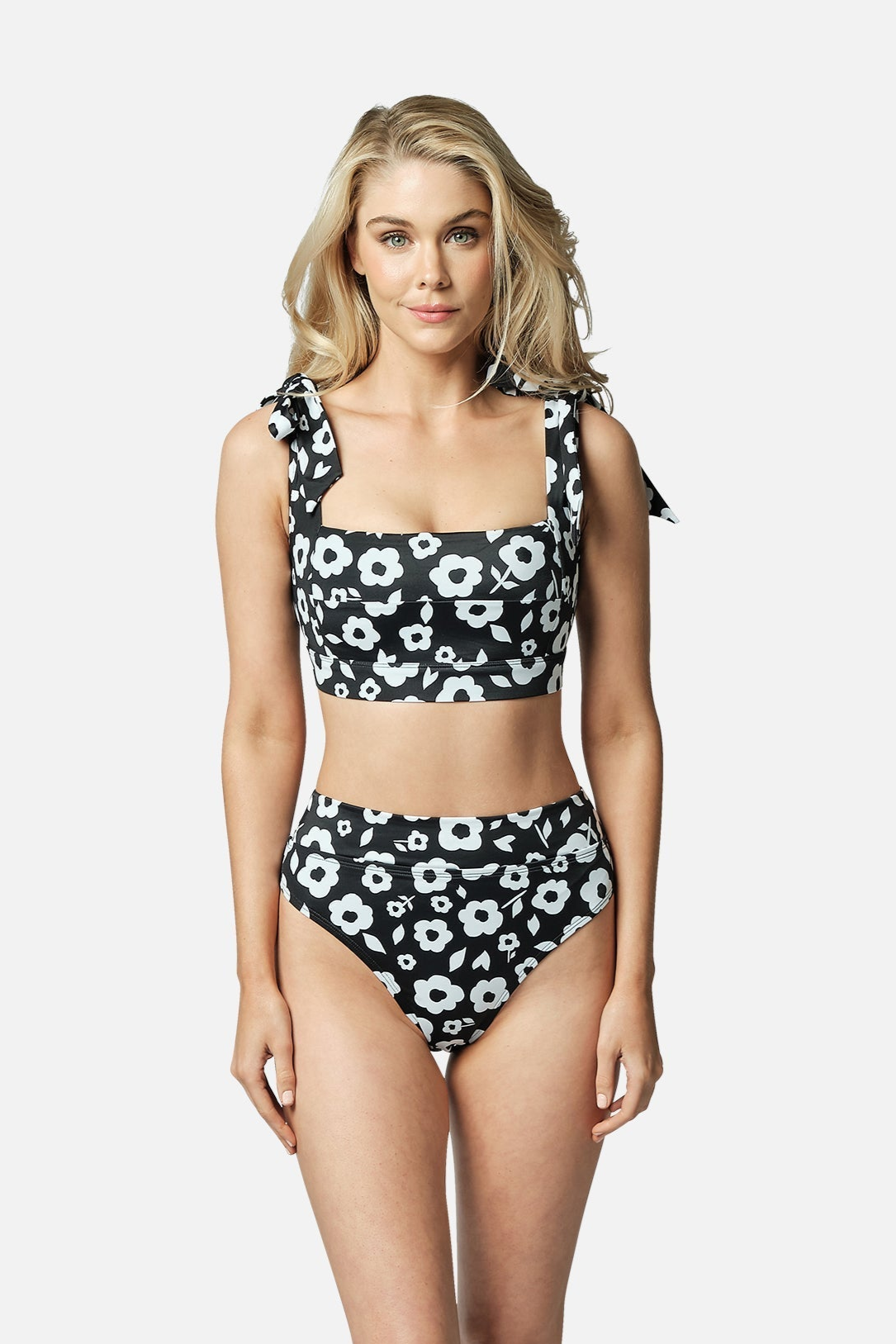 Classic Square Neck Bikini Bralette DAISY SILHOUETTE BLACK