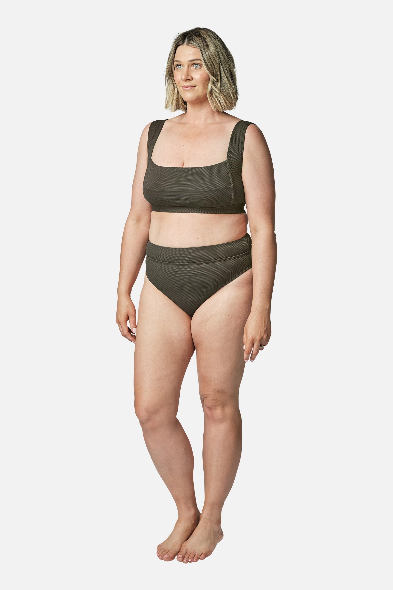 Classic Square Neck Bikini Bralette KHAKI TEXTURE