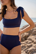 Classic Square Neck Bikini Bralette NAVY TEXTURE