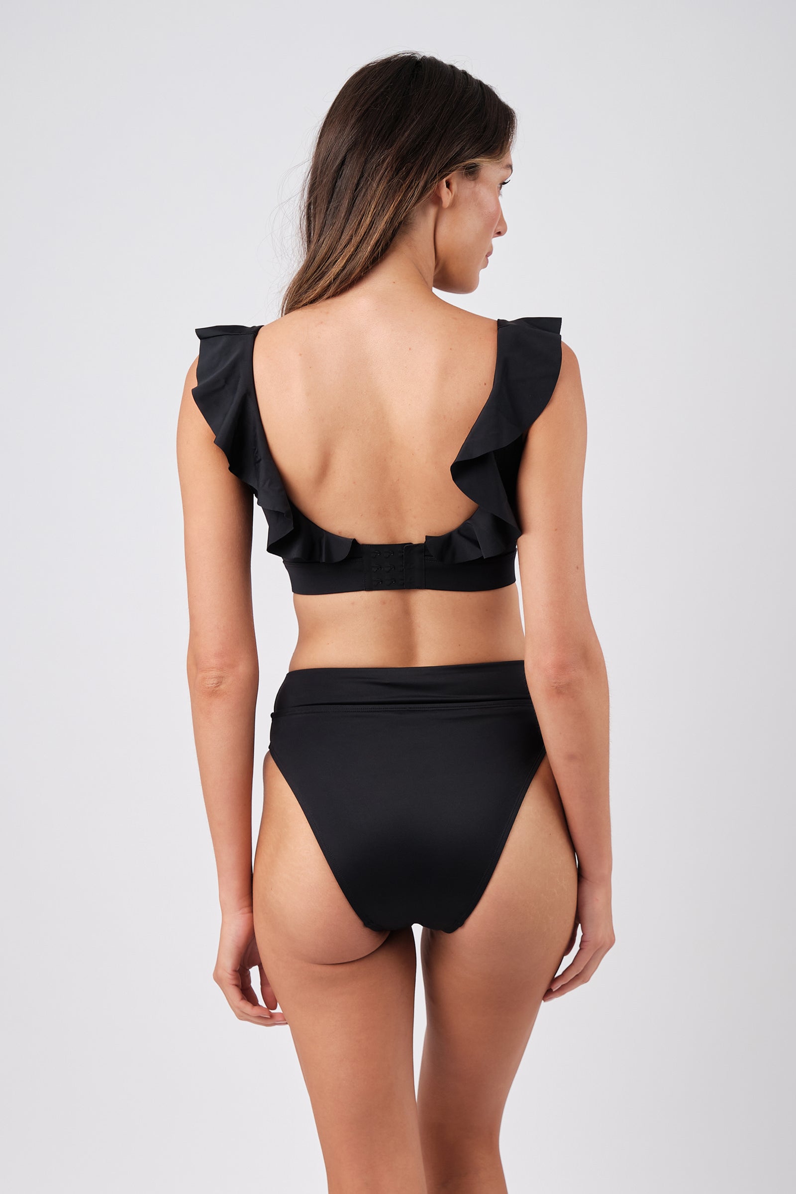 Classic Square Neck Bikini Bralette with Frill BLACK