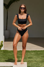 Classic Square Neck Bikini Bralette with Frill BLACK