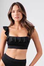 Classic Square Neck Bikini Bralette with Frill BLACK