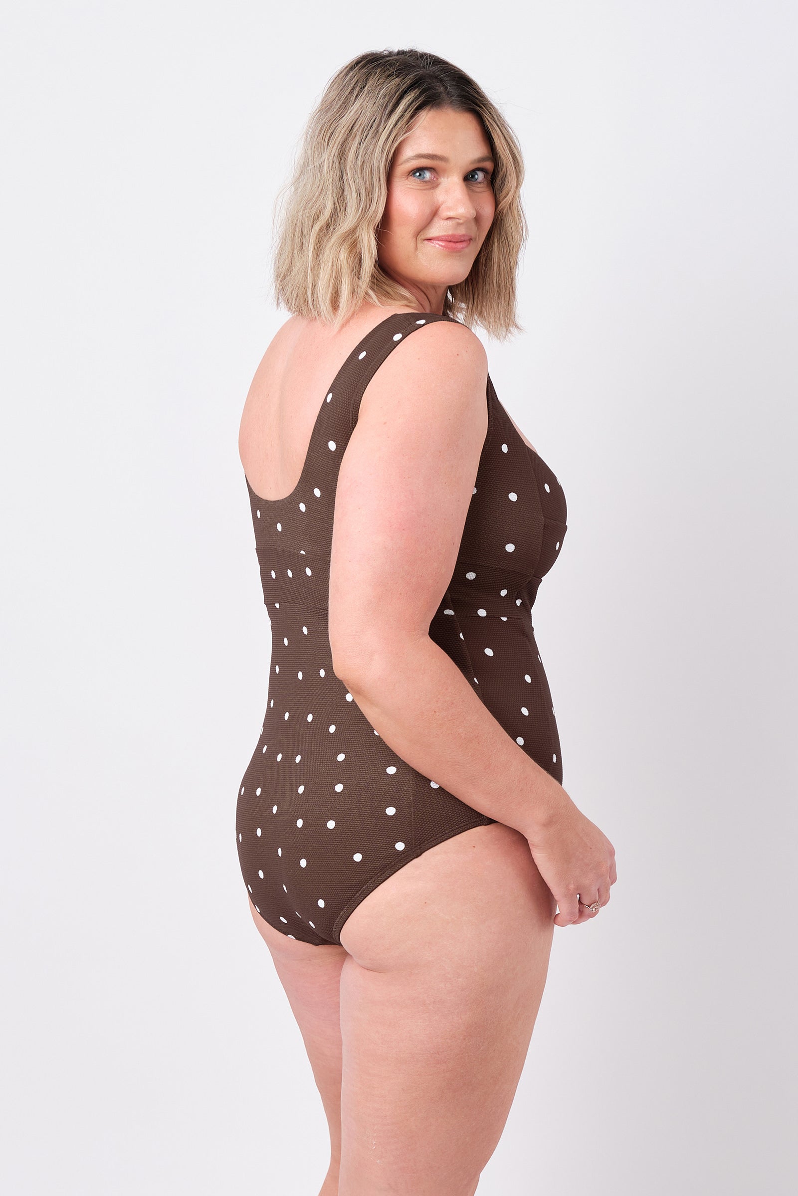Classic Square Neck CHOCOLATE POLKA TEXTURE