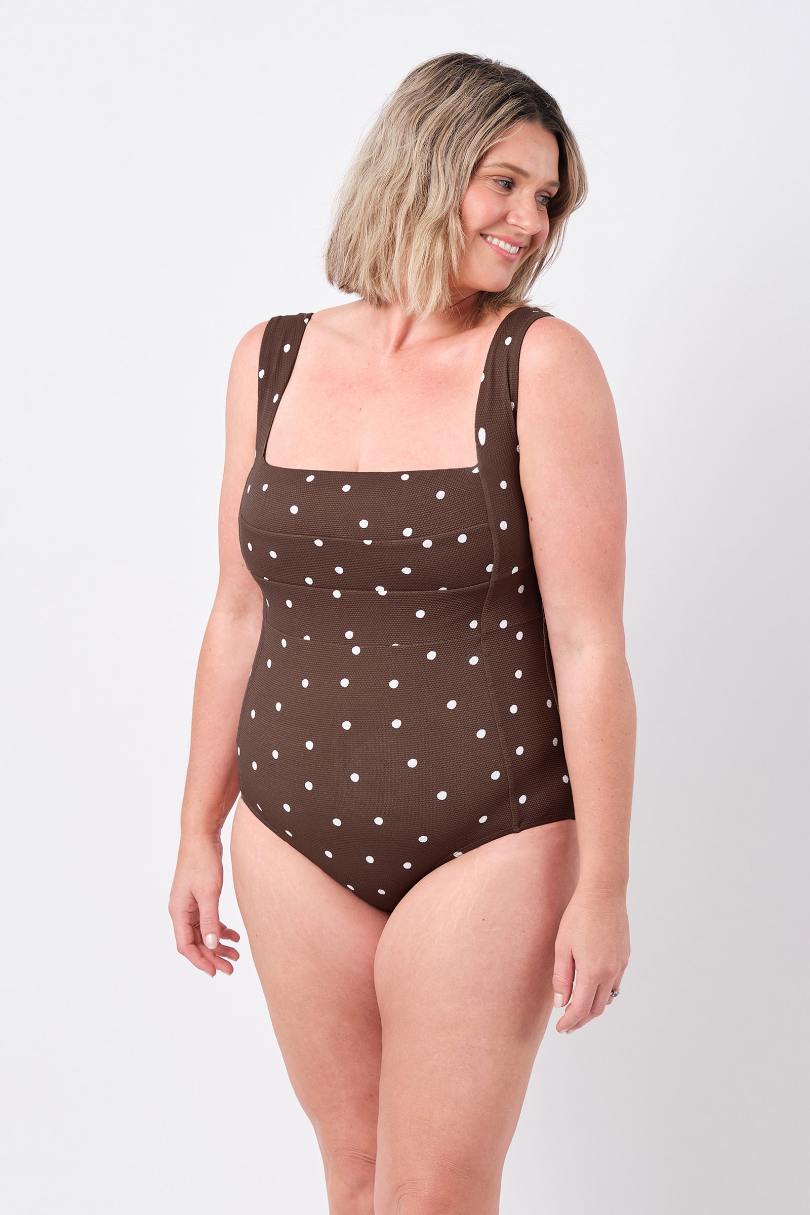 Classic Square Neck CHOCOLATE POLKA TEXTURE