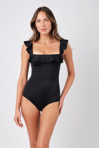 Classic Square Neck with Frill BLACK