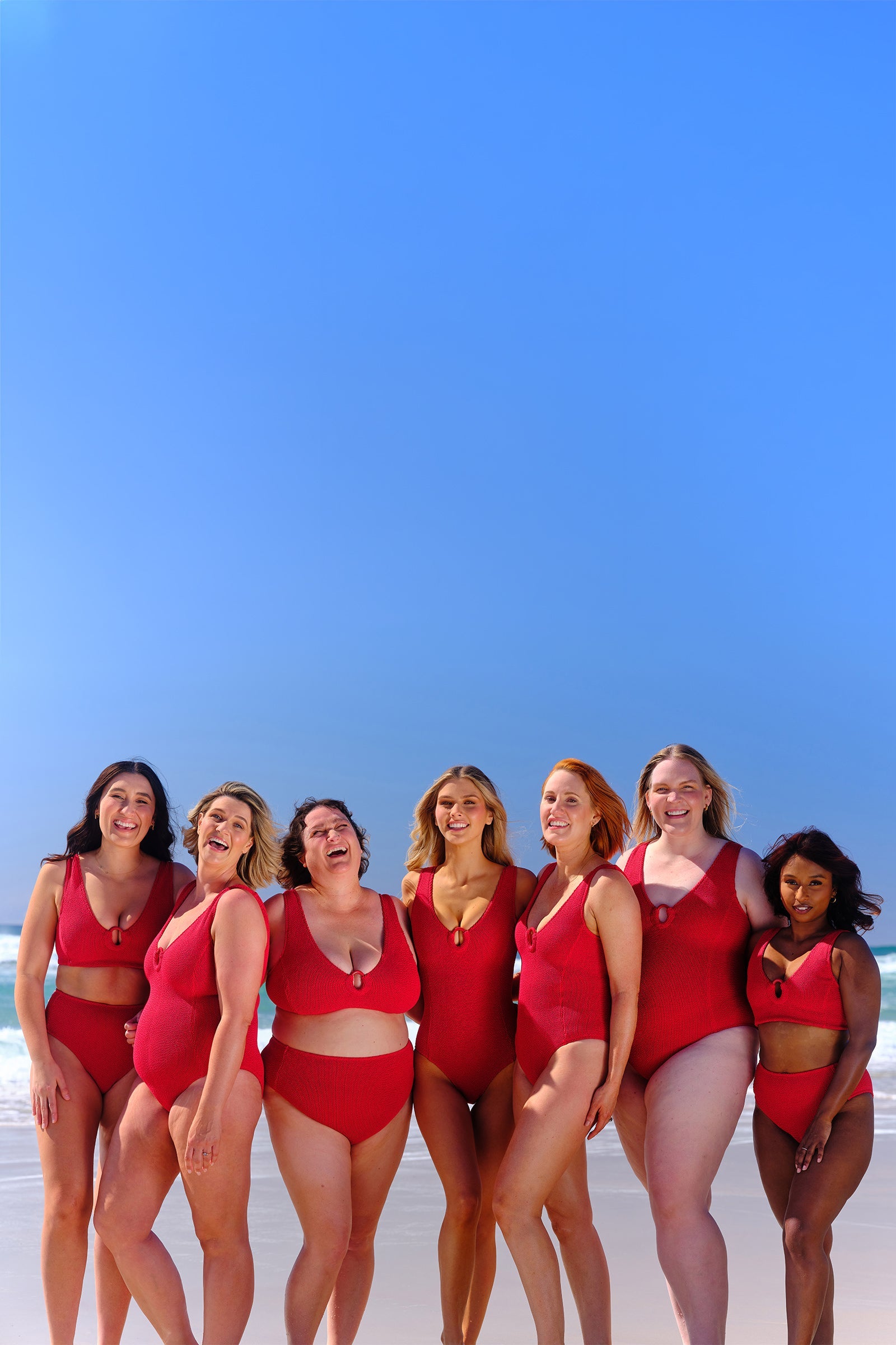 Crinkle Cut High-Waisted Bikini Bottom RED