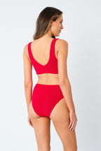 Crinkle Cut High-Waisted Bikini Bottom RED