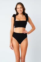 Crinkle Cut Square Neck Bikini Bralette BLACK
