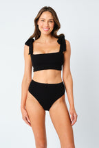 Crinkle Cut Square Neck Bikini Bralette BLACK