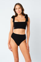 Crinkle Cut Square Neck Bikini Bralette BLACK