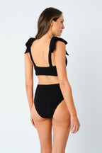 Crinkle Cut Square Neck Bikini Bralette BLACK