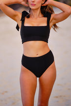 Crinkle Cut Square Neck Bikini Bralette BLACK