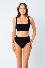 Crinkle Cut Square Neck Bikini Bralette BLACK