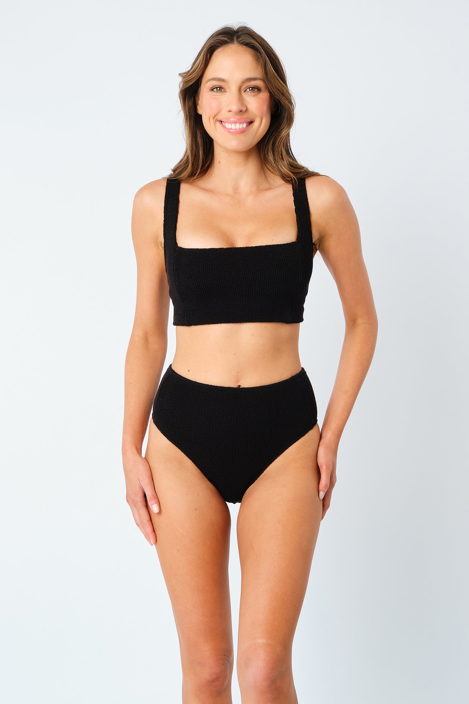 Crinkle Cut Square Neck Bikini Bralette BLACK