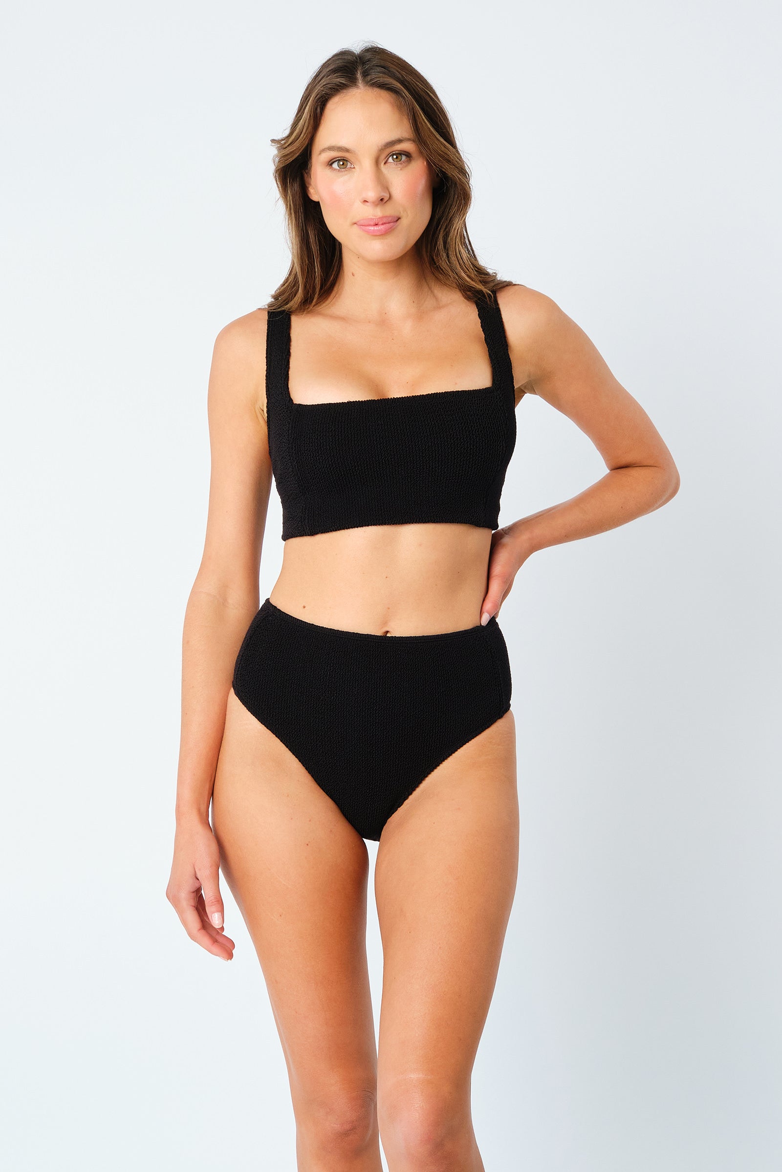 Crinkle Cut Square Neck Bikini Bralette BLACK