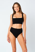 Crinkle Cut Square Neck Bikini Bralette BLACK