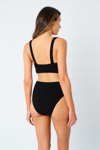 Crinkle Cut Square Neck Bikini Bralette BLACK