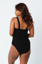 Crinkle Cut Square Neck One Piece BLACK