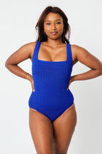 Crinkle Cut Square Neck One Piece COBALT BLUE