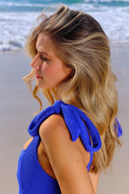 Crinkle Cut Square Neck One Piece COBALT BLUE