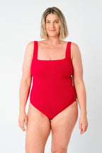 Crinkle Cut Square Neck One Piece RED