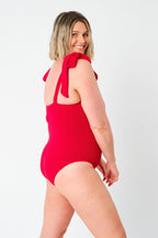 Crinkle Cut Square Neck One Piece RED