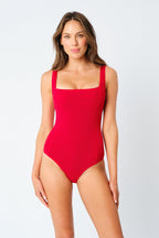Crinkle Cut Square Neck One Piece RED