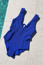 Crinkle Cut V-Neck One Piece with Ring COBALT BLUE
