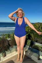 Crinkle Cut V-Neck One Piece with Ring COBALT BLUE