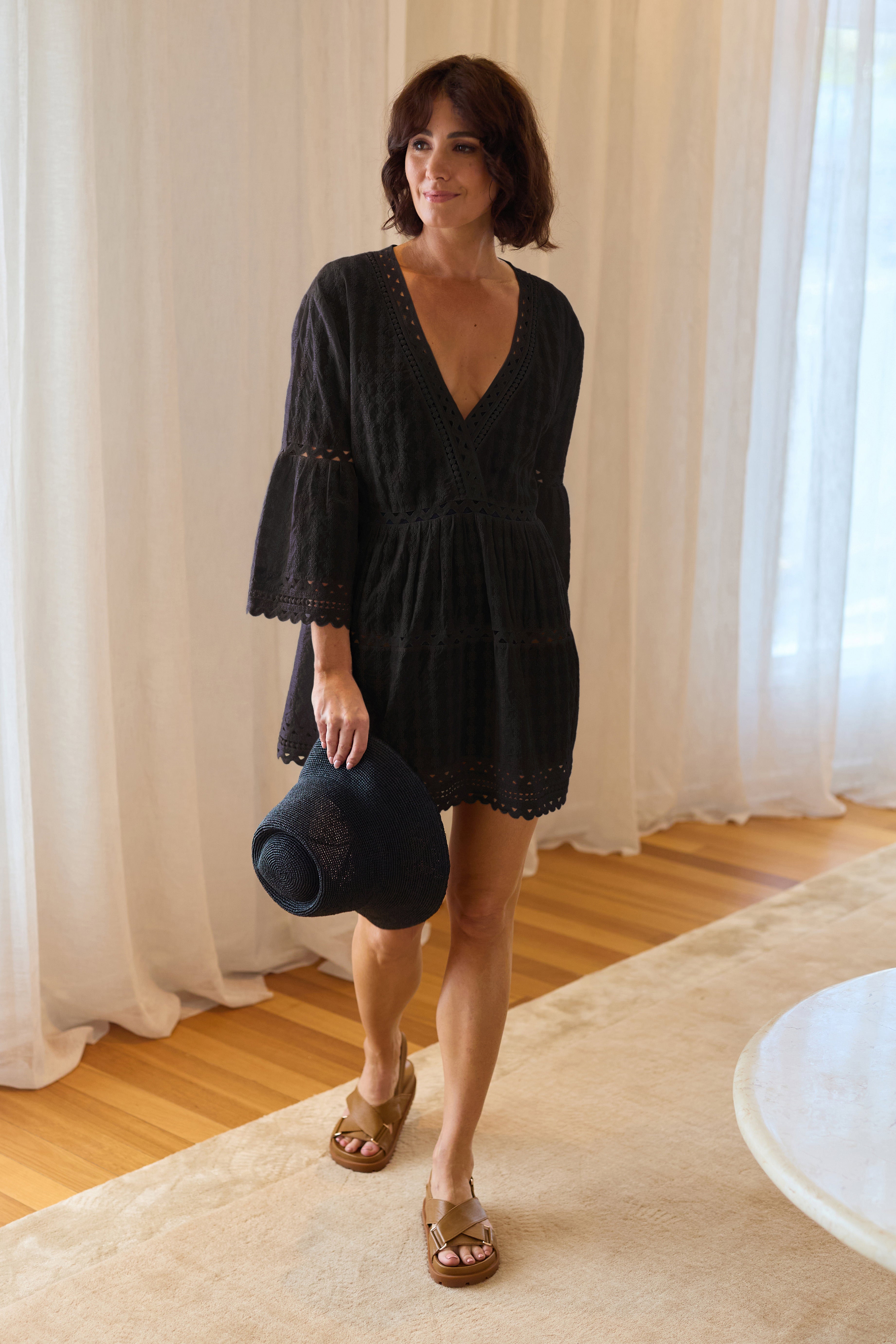 Embroidered Kaftan Dress BLACK