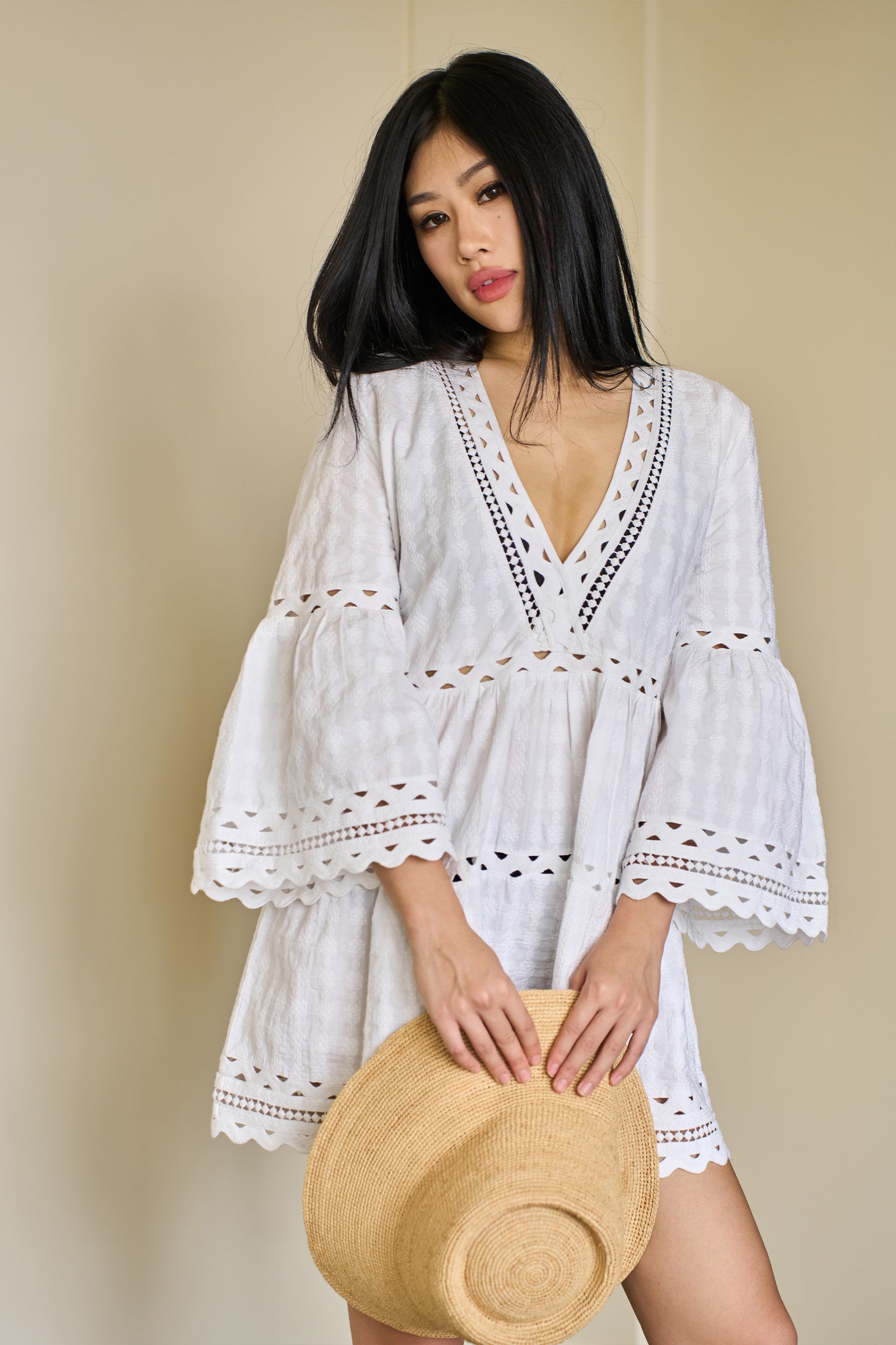Embroidered Kaftan Dress WHITE
