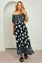 Frill Off-Shoulder Maxi Dress MAGNOLIA SILHOUETTE BLACK